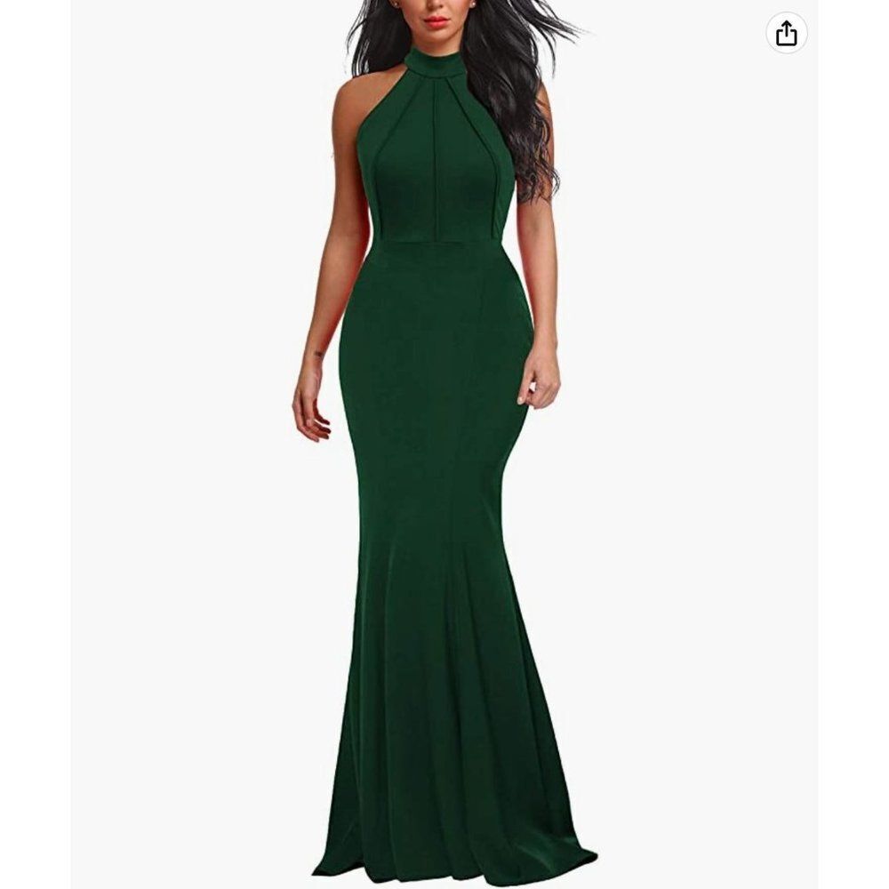 Berydress Forest Green Sleeveless Halter Neck Mermaid Dress
